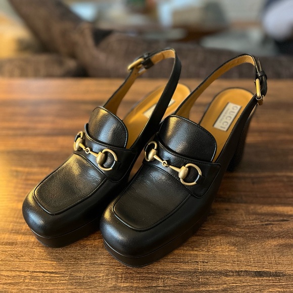 Gucci Women's Horsebit Slingback Platform Block Heel Pumps 39 - Picture 2 of 13
